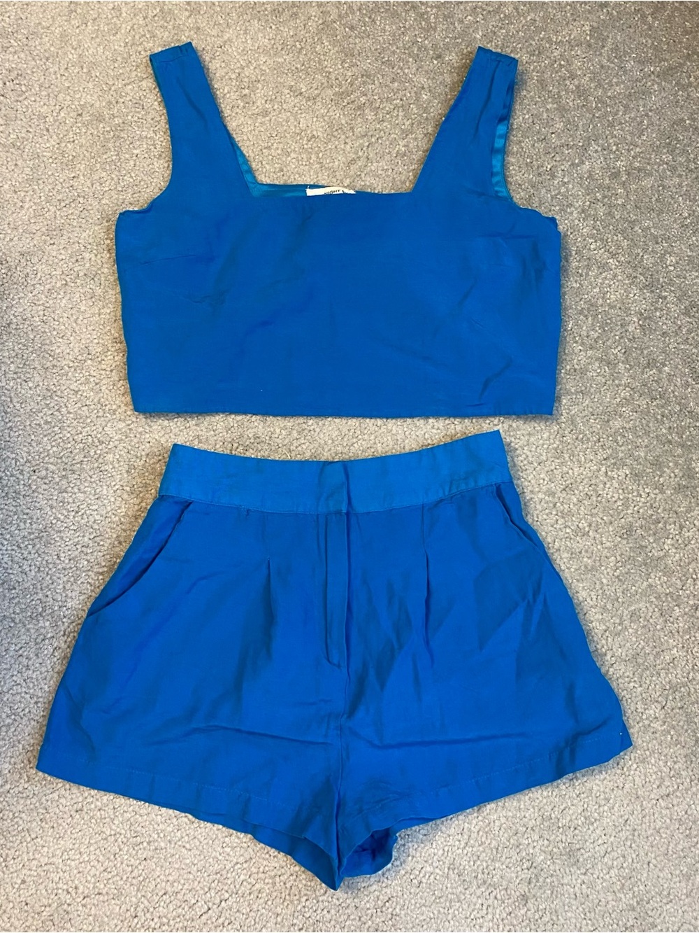 Midnight Sky Flax Blend Blue 2-Piece Set Womens Small Natural Cropped